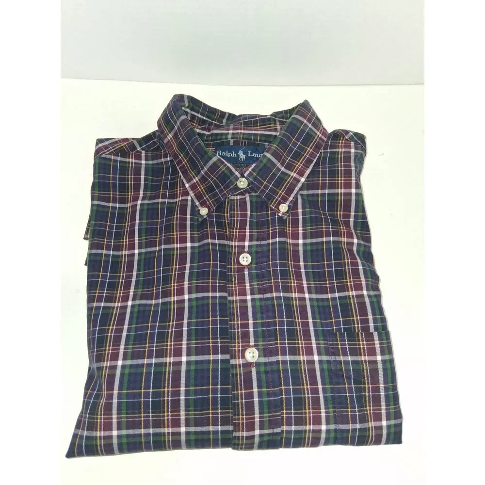 Ralph Lauren Classic Fit Shirt Men's XL Dark‎ Red Multicolor Plaid Button Up